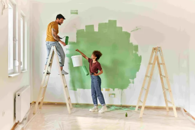 A couple painting their new home